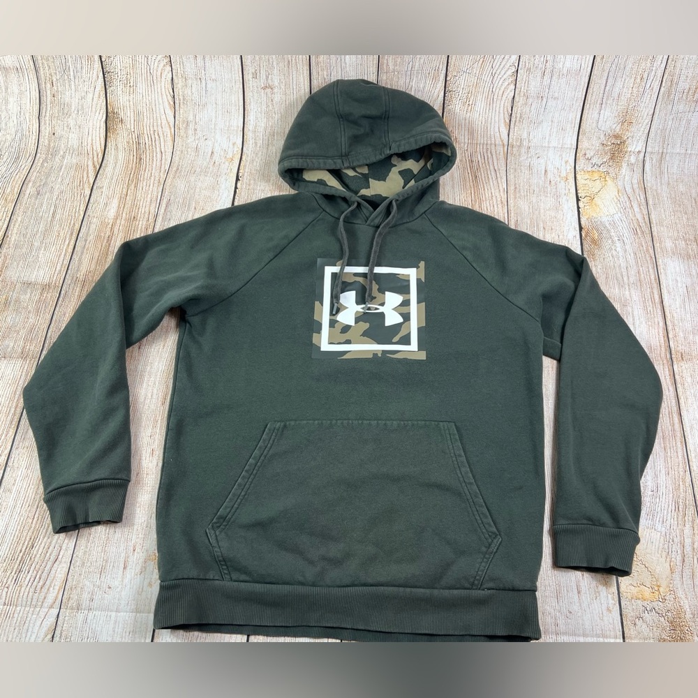 Mens Under Armour Fleece Rival Camo Green Hoodie Sweatshirt Medium